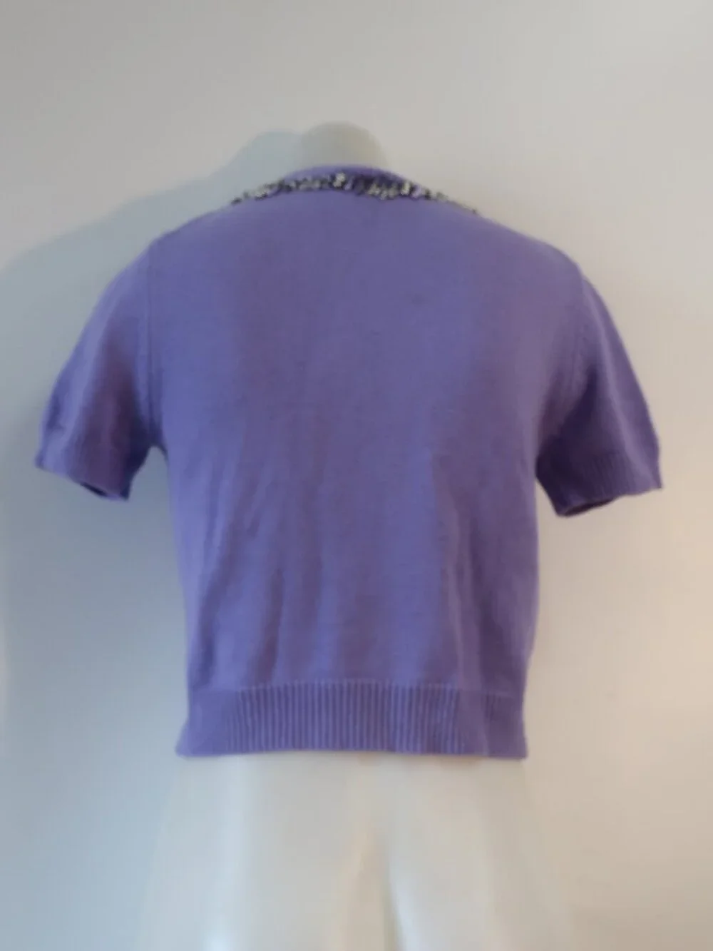 Authentic Chanel Purple Beaded (Item-143) Crop Wool Cardigan Sweater 40 US/6-8
